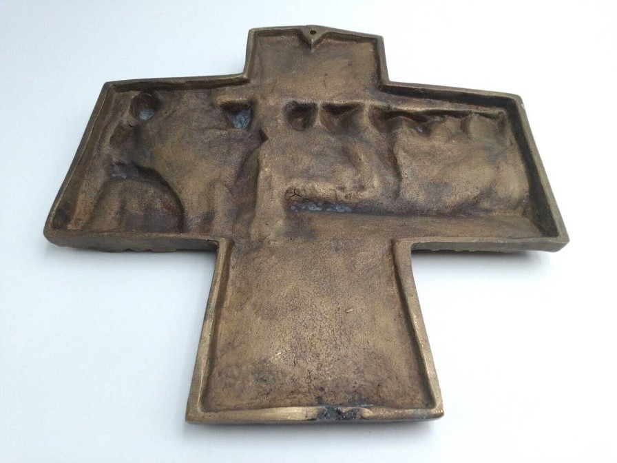 Objets EGO IMAGO | Ancien Bas Relief Crucifix Bronze Symbolisant " Les Noces De Cana "