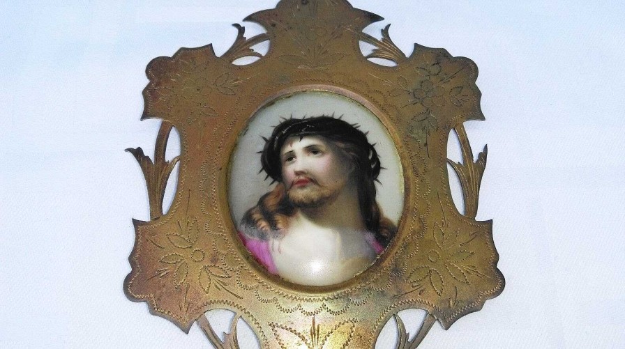 Objets EGO IMAGO | Ancien B Nitier Xixe Miniature Sur Porcelaine " Christ " De Tr S Grande Qualit