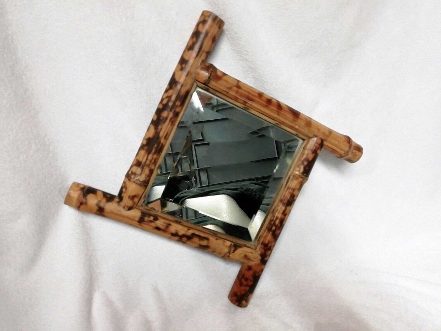 Objets EGO IMAGO | Ancien Miroir En V Ritable Bambou Circa 1950'S