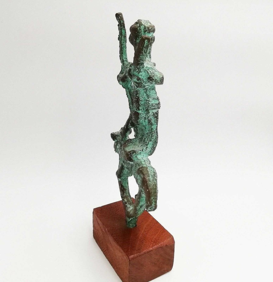 Sculptures EGO IMAGO | Ancienne Sculpture Ethnique En Bronze " Cavalier " A Patine Verte