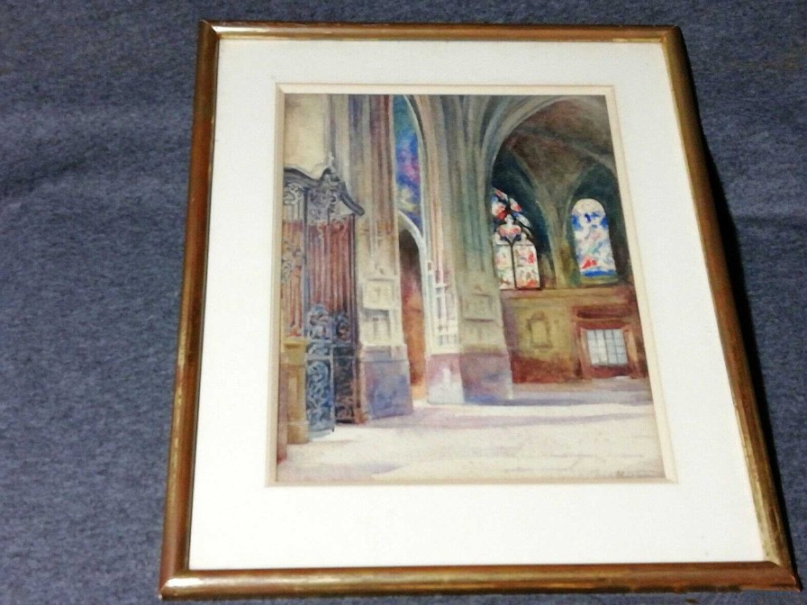 Tableaux EGO IMAGO | Ancienne Aquarelle " Int Rieur D'Eglise " Signature Identifier ?