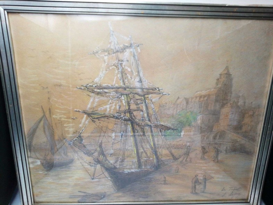 Tableaux EGO IMAGO | Ancien Tableau " Le Tr Port " Signature Identifier Port , Glise Saint-Jacques