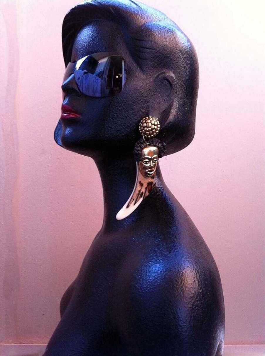 Bijoux EGO IMAGO | Sublime Grande Paire De Boucles D'Oreilles Africaniste - Clips - Vintage