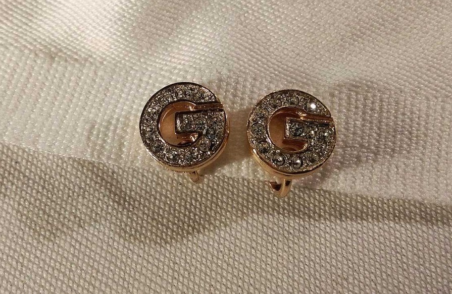 Bijoux EGO IMAGO | Clips D'Oreilles Strass " G " Sign S Givenchy Paris Vintage