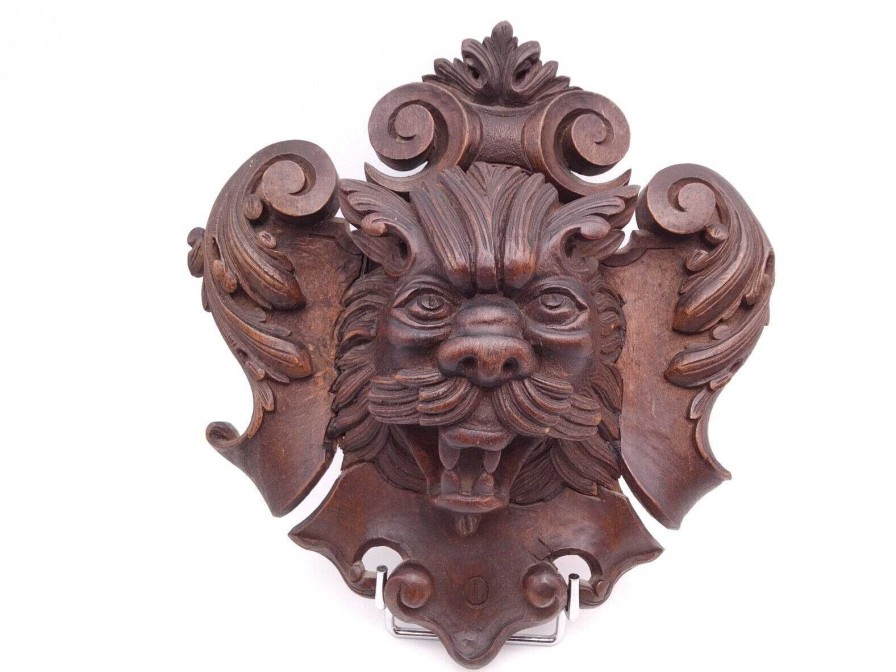 Objets EGO IMAGO | Bas Relief En Bois Sculpt " T Te De Lion " Poque Xixe Si Cle