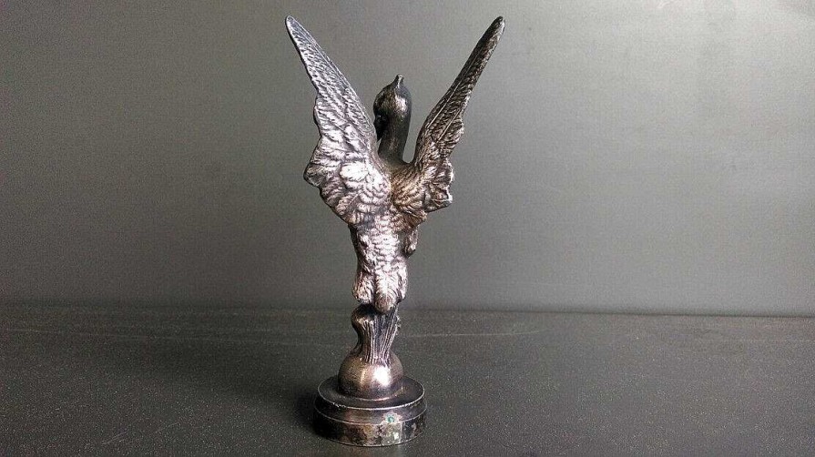 Objets EGO IMAGO | Authentique Mascotte Automobile Heron En Bronze Argent Vers 1930'S