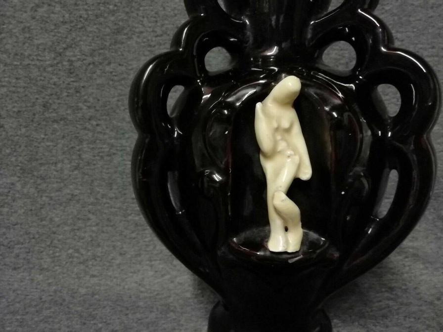 C Ramiques EGO IMAGO | Ancien Vase En Fa Ence Aux Trois Cariatides ,Travail Fran Ais Vers 1940'S Marron