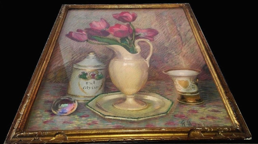 Tableaux EGO IMAGO | Charmant Tableau Pastel Nature Morte De Hippolyte Madelaine (1871-1966) Sign