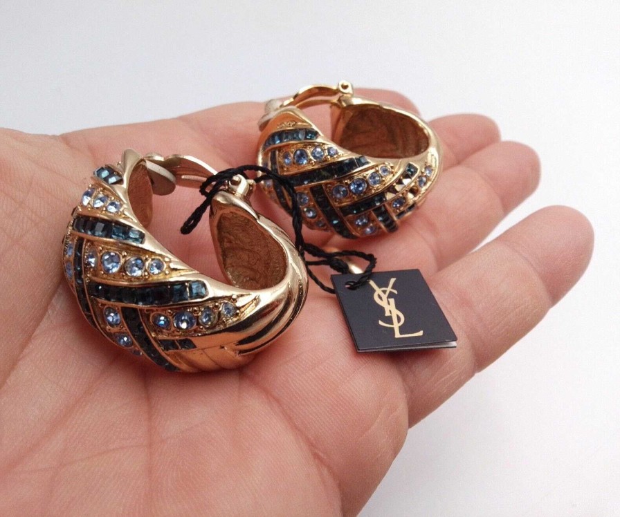 Bijoux EGO IMAGO | Jolie Paire De Boucles D'Oreilles Clips Vintage Sign Es Yves St Laurent Paris