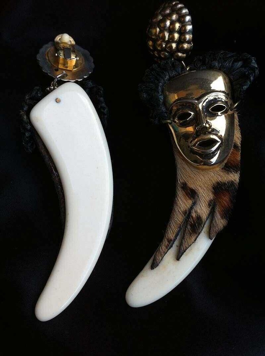 Bijoux EGO IMAGO | Sublime Grande Paire De Boucles D'Oreilles Africaniste - Clips - Vintage