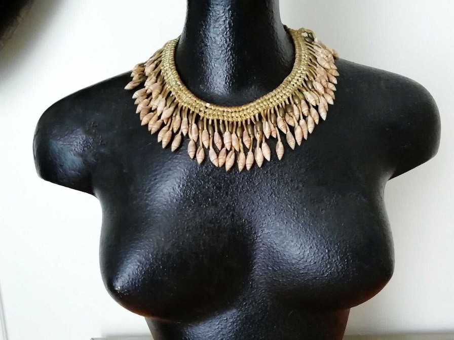 Bijoux EGO IMAGO | Ancien Collier Ras Du Cou Ethnique En Coquillage Et Bronze Art Tribal