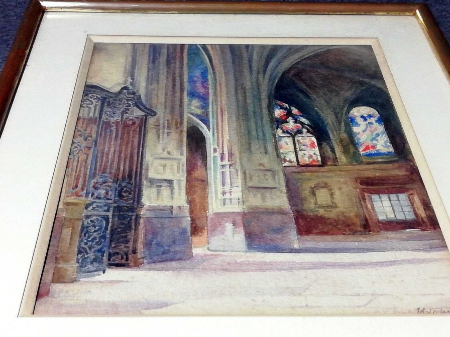 Tableaux EGO IMAGO | Ancienne Aquarelle " Int Rieur D'Eglise " Signature Identifier ?