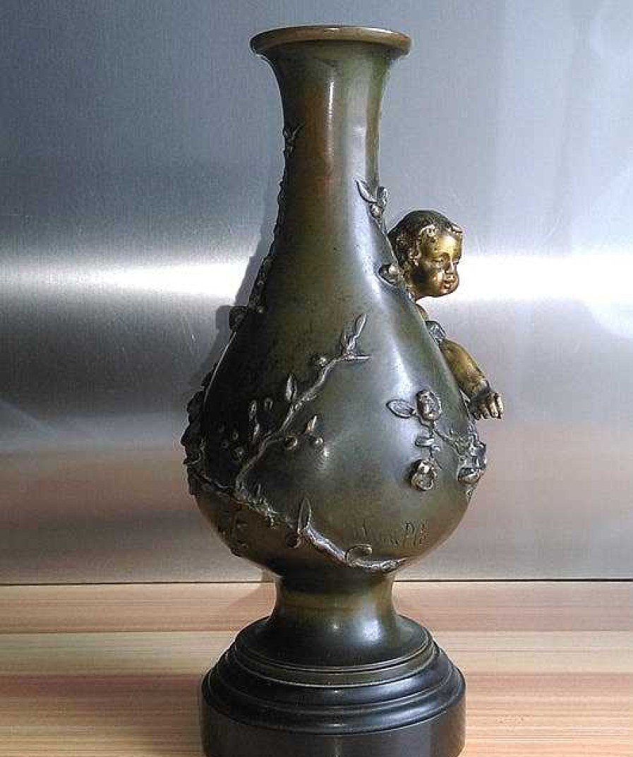 Sculptures EGO IMAGO | Authentique Bronze Sign Henri Honor Pl ( 1853 -1922) " Vase Au Putto "