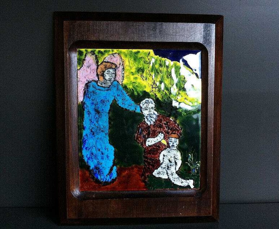 Objets EGO IMAGO | Joli Tableau Mail Sur Cuivre " Abraham & L'Ange Sacrifice D'Isaac " Sign Gin