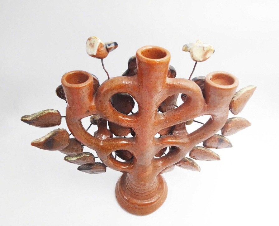 Objets EGO IMAGO | Ancien Chandelier " Arbre De Vie " En Terre Cuite Art Populaire Mexicain