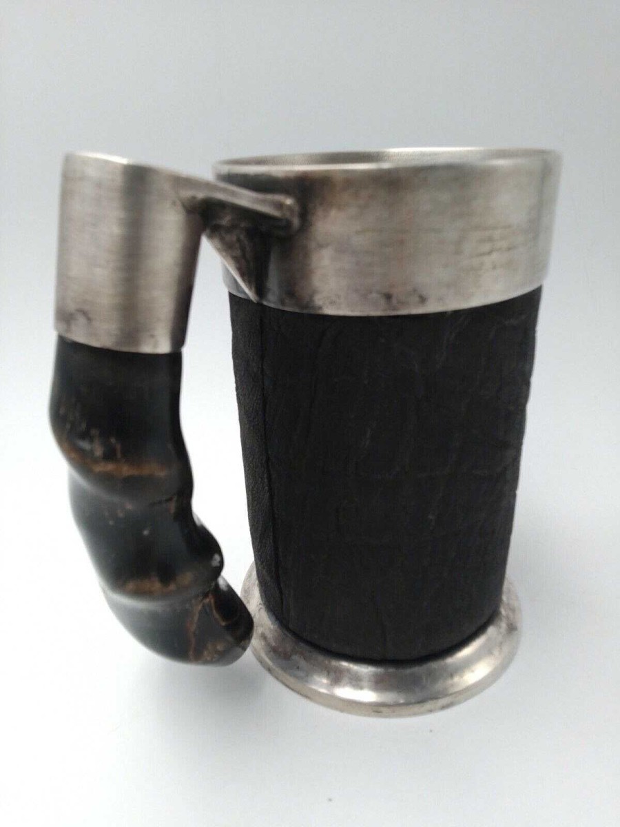 Objets EGO IMAGO | Art Deco Mug Poin On D'Orf Vre Th - Spc En M Tal Argent Et Cuir Prise En Corne