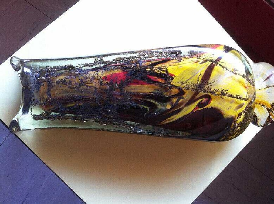 Objets EGO IMAGO | Ancien Vase En Verre Souffl Sign J M Gauthier 1978