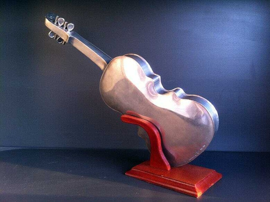 Sculptures EGO IMAGO | Rare Grande Sculpture " Violon " Enti Rement En Tain Du Rouergue 47 Cm