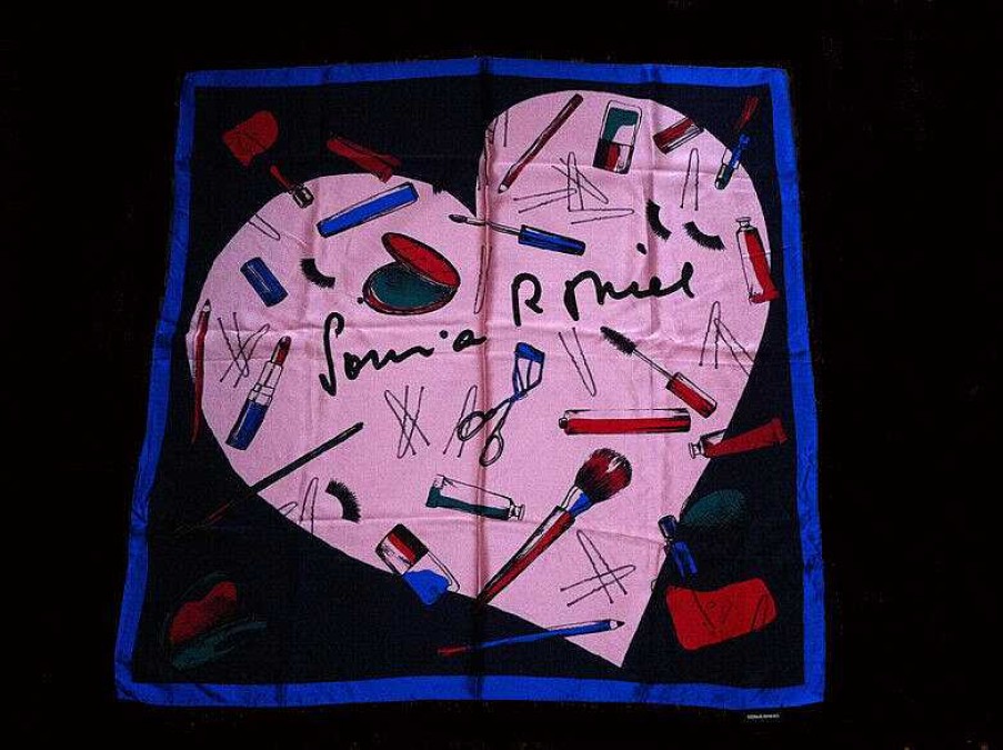 Mode EGO IMAGO | Chic Foulard Carr 100 % Soie Sign Sonia Rykiel " Make-Up " Bleu