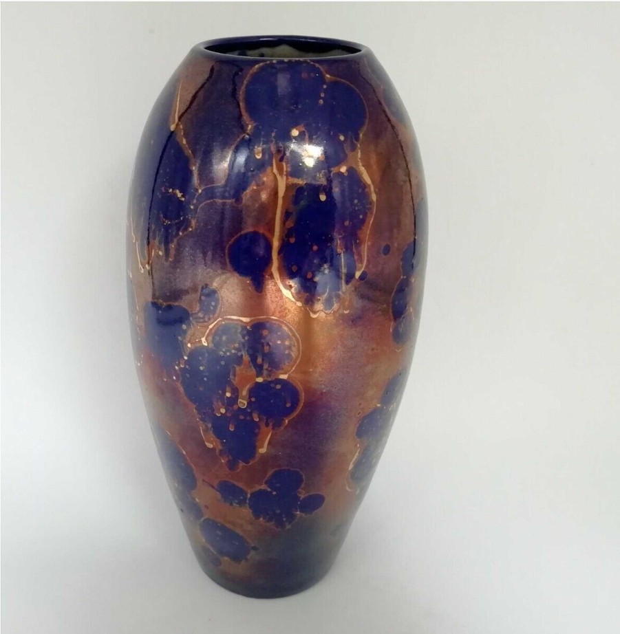 C Ramiques EGO IMAGO | Ancien Vase En Gr S De Forme Obus D Cor Bleu Or Poque Art Nouveau Pointu ?