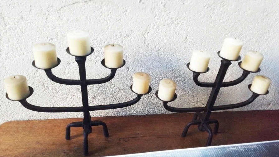 Objets EGO IMAGO | Paire De Bougeoirs En Fer Forg 5 Bougies Candlestick Wrought Iron