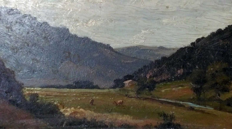 Tableaux EGO IMAGO | Ancien Tableau Huile Sur Carton " Paysage De Montagne " Poque Fin Xixe