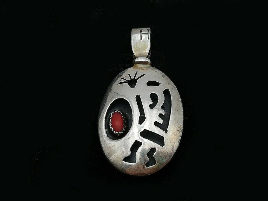 Bijoux EGO IMAGO | Bijou D'Artiste Ancien Pendentif En Argent Sterling Et Corail Sign H