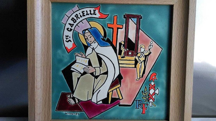 C Ramiques EGO IMAGO | Joli Tableau En Faience " Ste Gabrielle " Sign Wisques ( Abbaye ) 1950