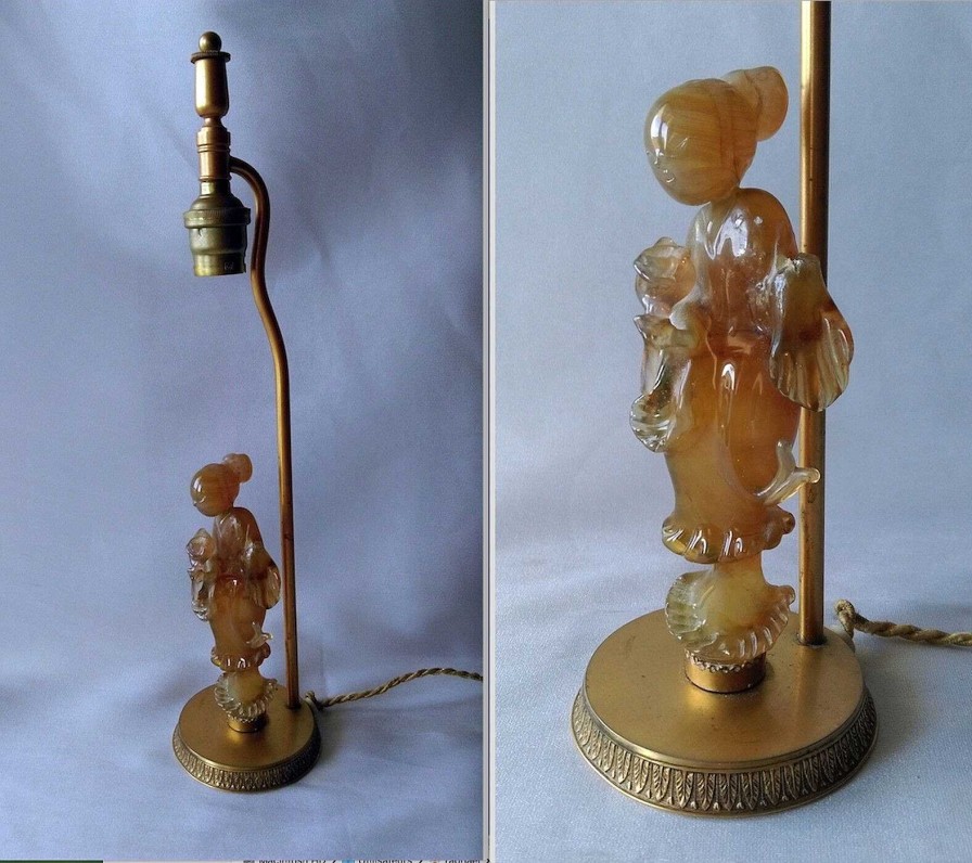 Luminaires EGO IMAGO | Ancienne Lampe En Verre Souffl Murano ? Figurant Une Chinoise Debout Vers 1950