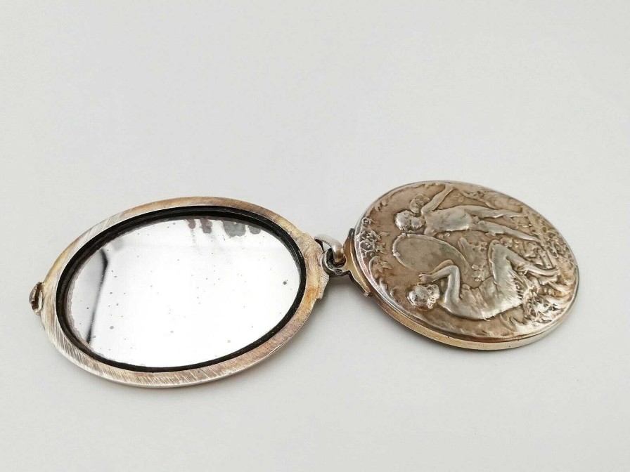 Objets EGO IMAGO | S Raphin Emile Vernier Pendentif Art Nouveau En Argent Double Miroir