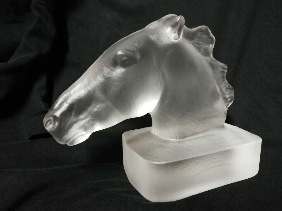 Sculptures EGO IMAGO | Ancienne Sculpture Tete De Cheval En Verre Moul Et Press