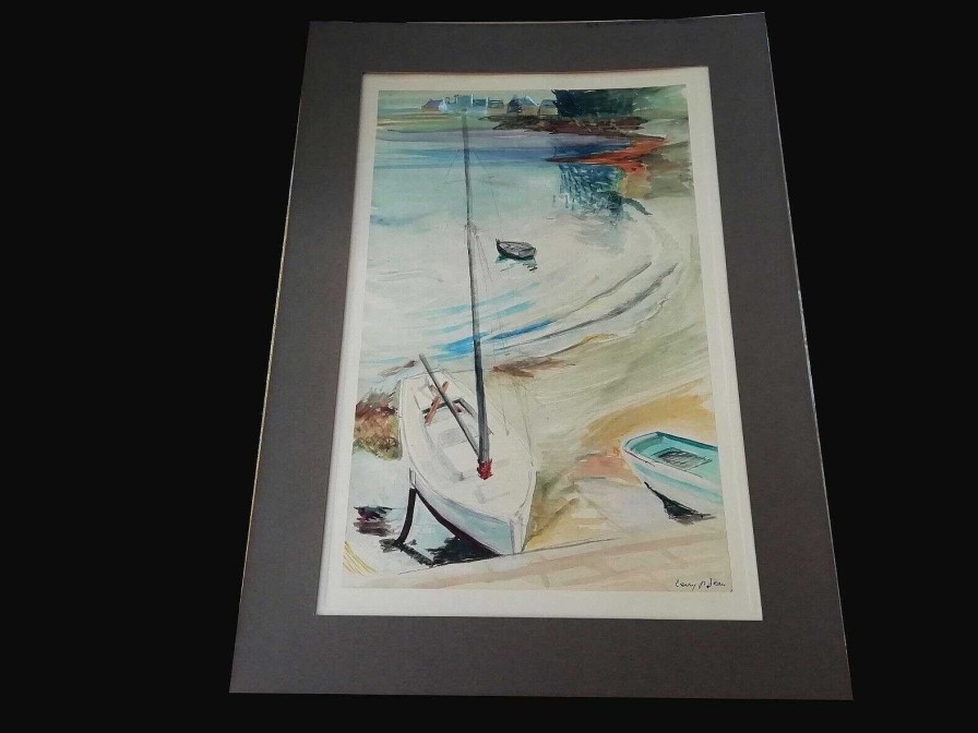 Tableaux EGO IMAGO | Tableau Aquarelle " Port Navalo 1950 " Sign Berry Ou Berny P.Jean ?