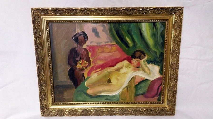 Tableaux EGO IMAGO | Tableau Huile Sur Carton " L'Odalisque L'Esclave " Vers 1950 Non Sign