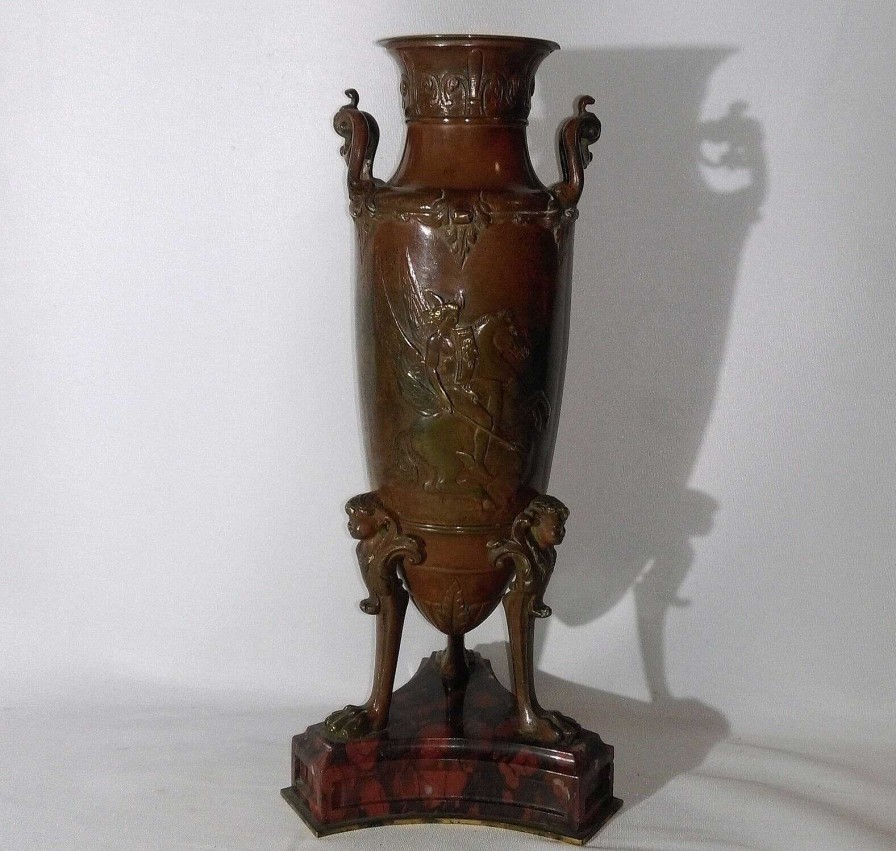 Objets EGO IMAGO | Ancien Vase En Bronze Et Marbre N O-Classique D Cor Antique Attr. F.Levillain