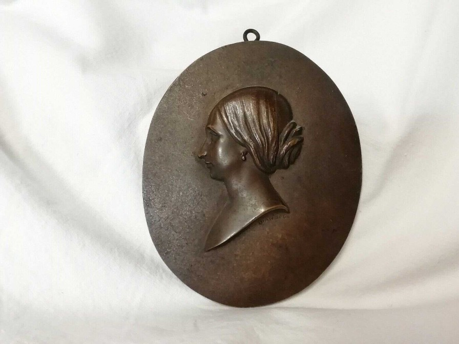 Objets EGO IMAGO | Ancien M Daillon Ovale En Bronze " Femme De Profil " Sign Dian 1864