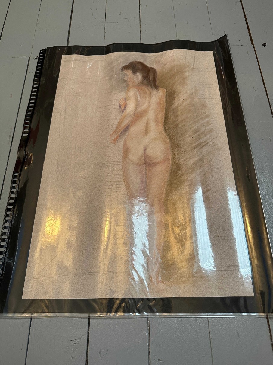 Tableaux EGO IMAGO | Grand Dessin Pastel " Femme Nue " Sign