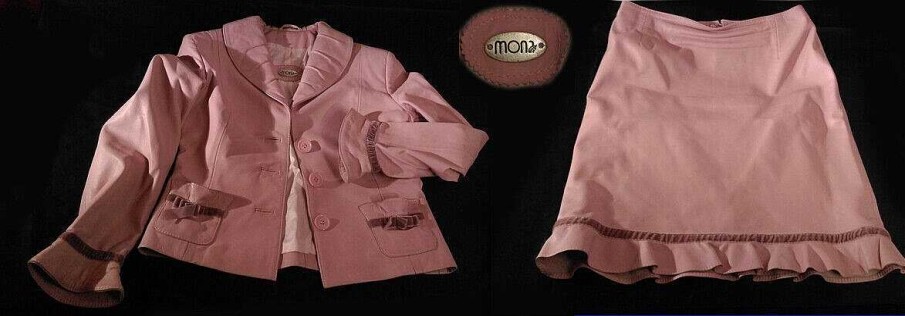 Mode EGO IMAGO | Chic Tailleur Jupe En Cuir Rose Sign Mona Paris , Tr S L Gant Taille 38