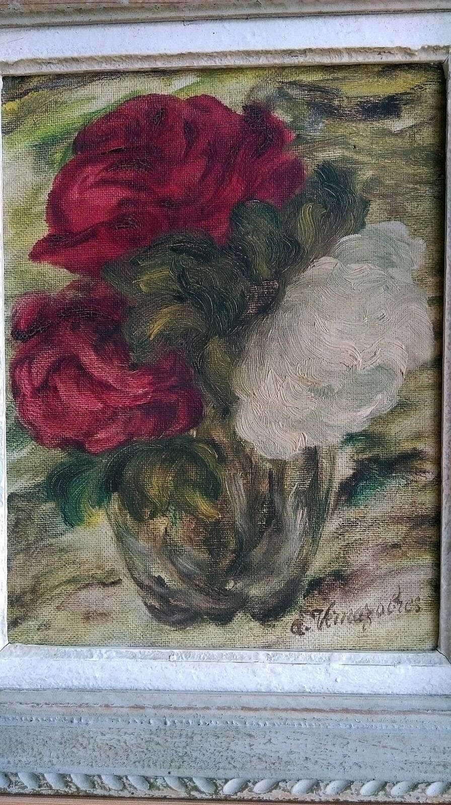 Tableaux EGO IMAGO | Huile Sur Toile Sign E A.Vernazorres Identifier ? " Bouquets De Roses "