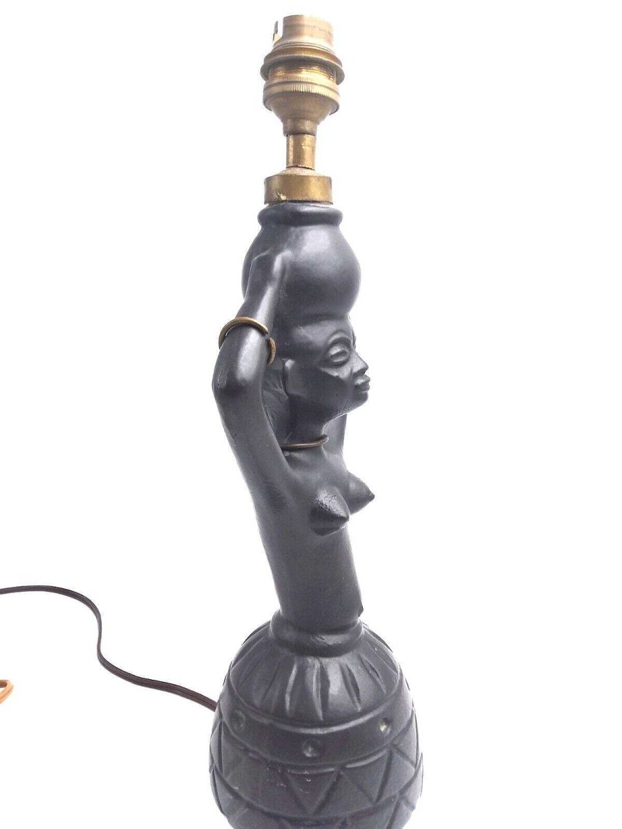 Luminaires EGO IMAGO | Ancienne Lampe Anthropomorphe Africaniste En C Ramique Noire 1950'S