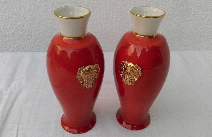 C Ramiques EGO IMAGO | Tr S Chic Paire De Vases Soliflore Sign S Tharaud Limoges " Mascaron Bacchus "