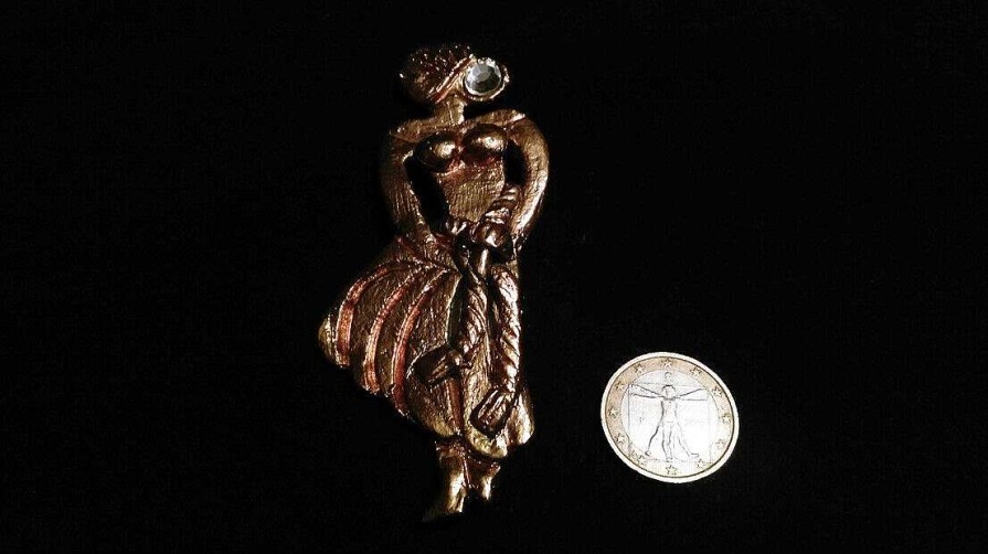 Bijoux EGO IMAGO | Ancienne Broche En Bronze Dor Sign E Viva Paquita France Vintage