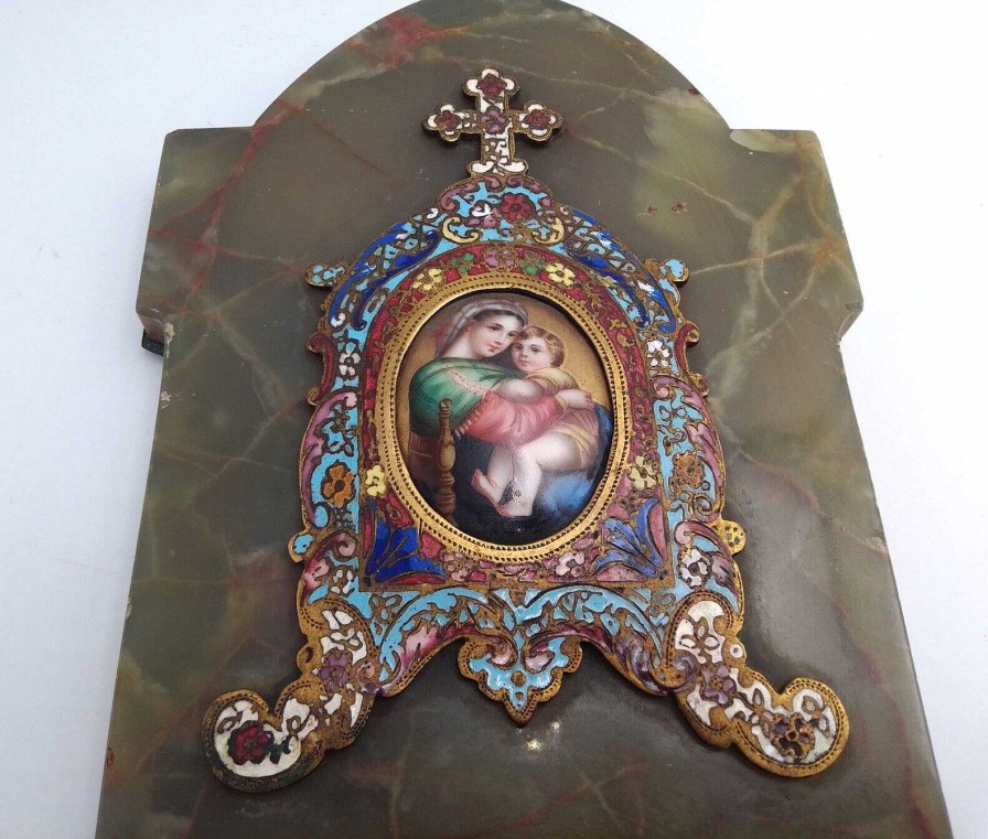 Objets EGO IMAGO | Ancien B Nitier Emaux Cloisonn Vierge L'Enfant Jesus Madone Poque Xix Me