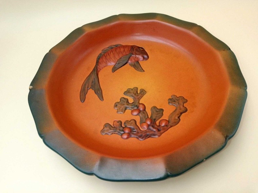 C Ramiques EGO IMAGO | Ravissant Plat En C Ramique Poisson Corail 1920'S P.Ipsen Danemark