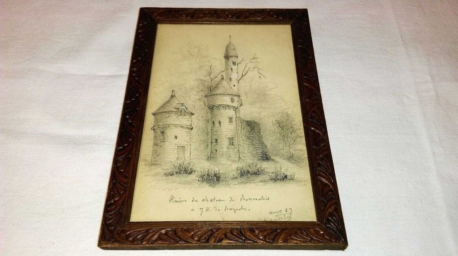 Tableaux EGO IMAGO | Dessin Original Au Crayon " Ruine D'Un Chateau " Situ Et Sign Identifier ?