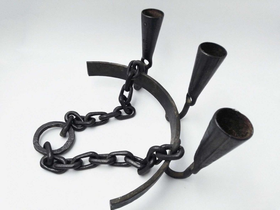 Objets EGO IMAGO | Very Nice Brutalist Wrought Iron Hanging Ceiling Candelabra Cha N