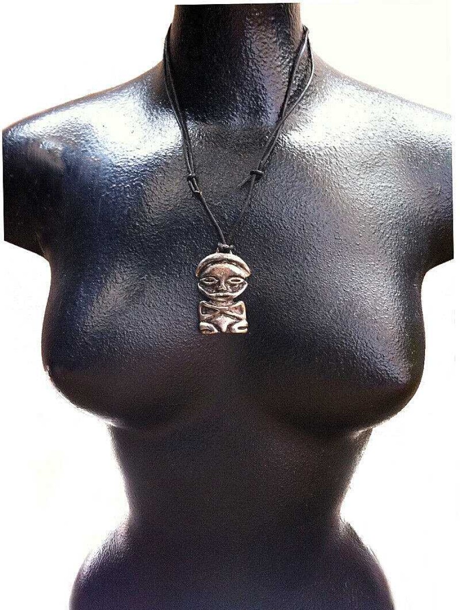 Bijoux EGO IMAGO | Collier Pendentif Africaniste " Idole " Sign Scooter Paris Avec Cordon De Cuir