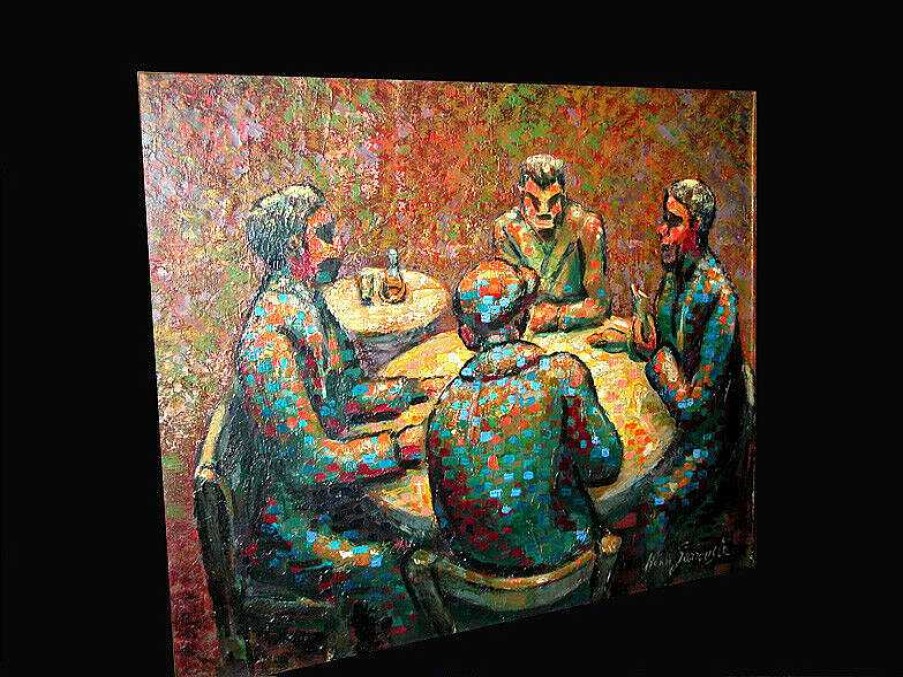 Tableaux EGO IMAGO | Huile Sur Toile De Henri Garrouste (1890 - 1982) Sign E "Les Joueurs De Cartes"