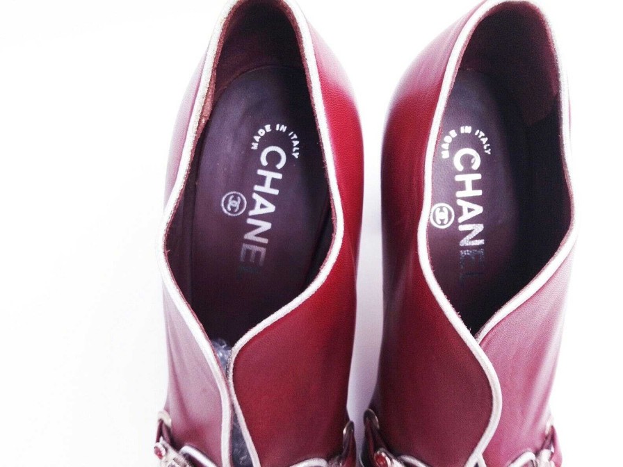 Mode EGO IMAGO | Authentique Paire D'Escarpins Bijoux Chanel Pointure 38 Cuir Bordeaux