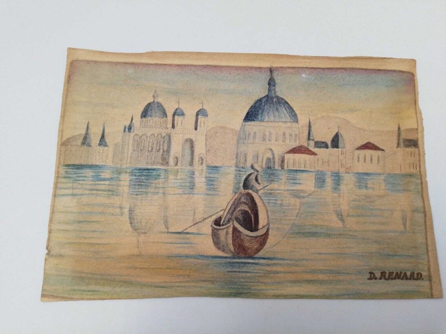 Tableaux EGO IMAGO | Ancienne Aquarelle Poque Art D Co Sign E D.Renard Identifier ? " Venise