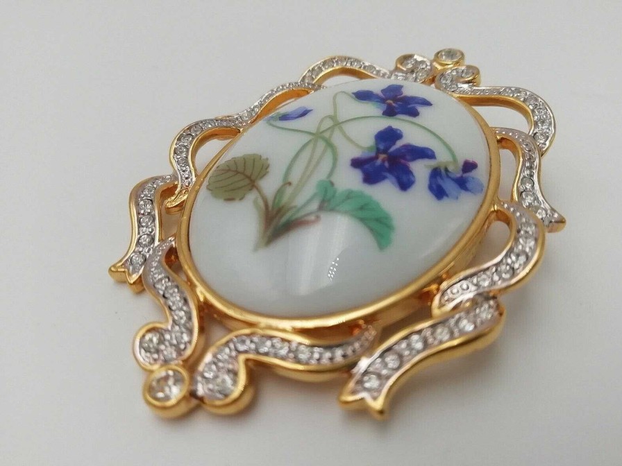 Bijoux EGO IMAGO | Broche Vintage En Porcelaine Et Strass